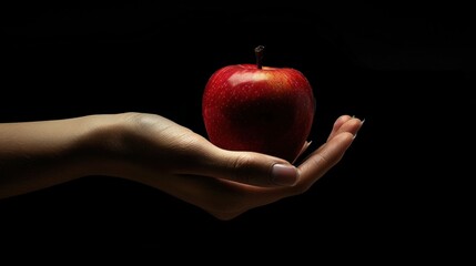 Hand holding an apple isolated over plain background