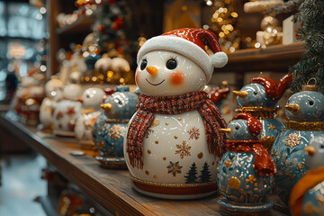 Poster - a display of holiday-themed items on sale in a busy department store. concept of seasonal shopping a