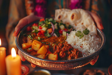 Close-Up Photo of Indian Traditional Vegetarian Thali | Authentic Indian Cuisine with Diverse Dishes