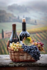 Wine glass grape with background of grape plantation winery