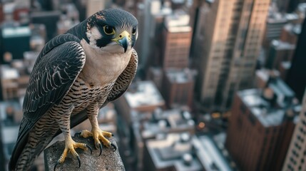 Canvas Print - Peregrine Falcon Perched on a Building in a City