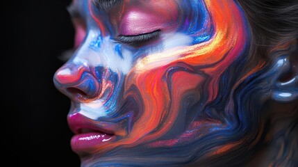 Wall Mural - abstract fluid portrait holographic head silhouette filled with swirling iridescent liquids vibrant 