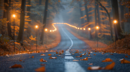 Forest landscape in autumn colors at sunset