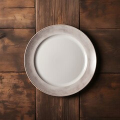 Empty plate on napkin on wooden background,