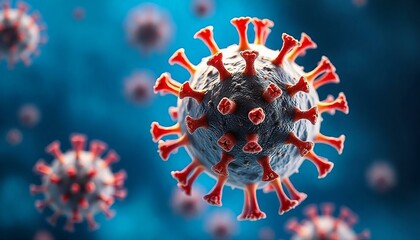  3D illustration of a coronavirus on a blue background., Coronavirus pandemic, conceptual illustration, virus background created with generative ai