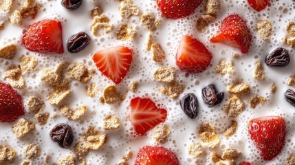 Breakfast cereal with raisin and milk