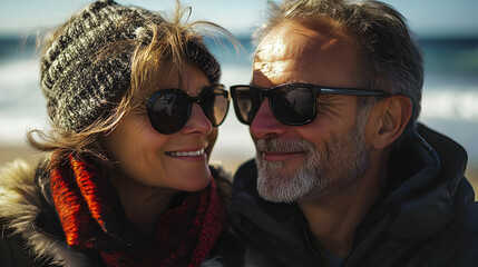 Wall Mural - Close-up portrait of a loving senior couple looking at each other.