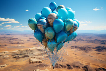 Poster - Earth depicted as a balloon deflating. Concept of resource depletion. Generative Ai.