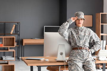 Wall Mural - Portrait of female African-American soldier at headquarters