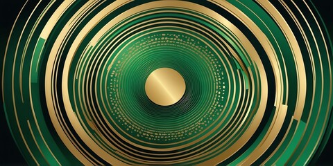 abstract vector concentric circles with gold to green gradient background