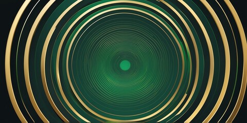 Wall Mural - abstract vector concentric circles with gold to green gradient background