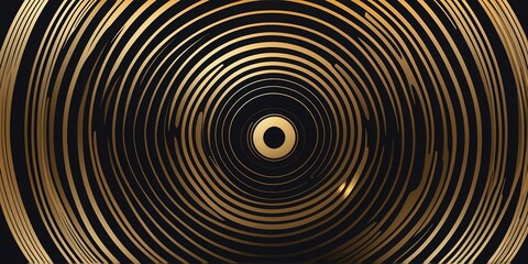 Wall Mural - abstract vector concentric circles with gold to black gradient background