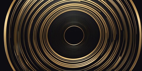 Wall Mural - abstract vector concentric circles with gold to black gradient background