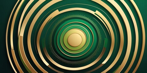 Wall Mural - abstract vector concentric circles with gold to green gradient background