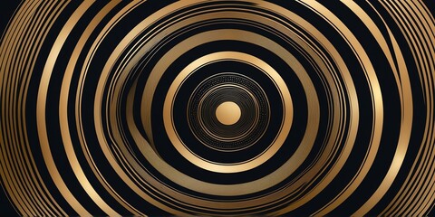 Wall Mural - abstract vector concentric circles with gold to black gradient background