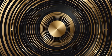 Wall Mural - abstract vector concentric circles with gold to black gradient background