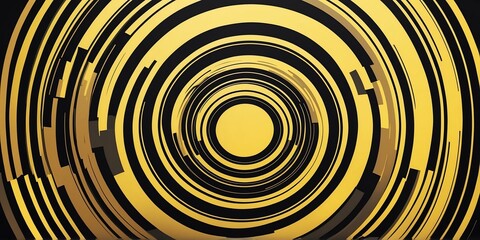 Wall Mural - abstract vector concentric circles with black to yellow gradient background