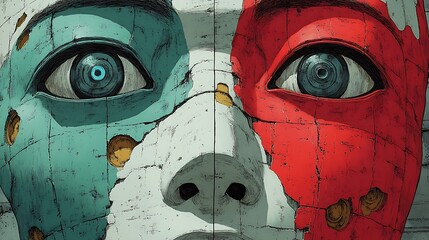 Poster - Abstract Face with Blue and Red Eyes.