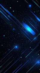 Abstract dark blue background with diagonal streaks of light and stars.