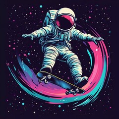 astronaut skateboarding on space nice vector illustration