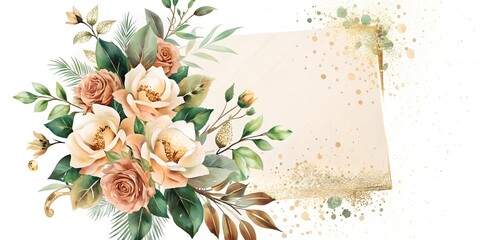 Wall Mural - Embroidered watercolor wedding invitation modern set with emerald and gold textures,