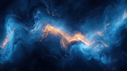 Wall Mural - Abstract swirling blue and orange nebula with stars.