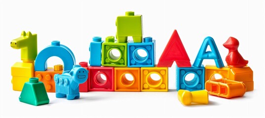 children's multi-colored construction set on white background