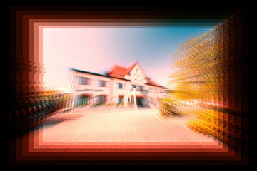 Abstract artistic image of a house with layered motion blur effects creating a surreal appearance.