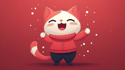 Poster - Cute Cartoon Cat in a Red Sweater with a Big Smile.