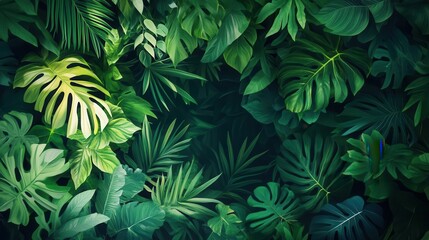 Jungle foliage with depth effect, flat design, top view, tropical jungle theme, animation, Split-complementary color scheme