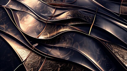 Wall Mural - Abstract 3D render of a textured, gold and black surface.