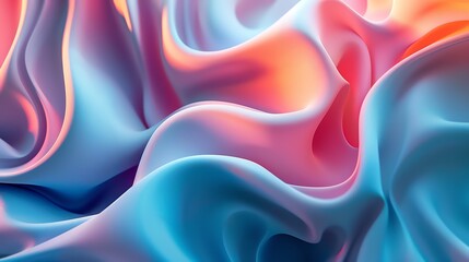 Wall Mural - Abstract 3D render of colorful, wavy, glossy shapes.