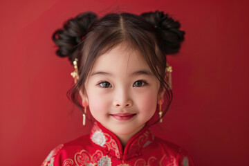 Close up photo of a little girl wearing traditional Chinese clothing