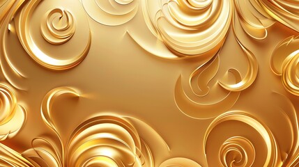 Wall Mural - Abstract 3D render of a gold surface with a swirling pattern.