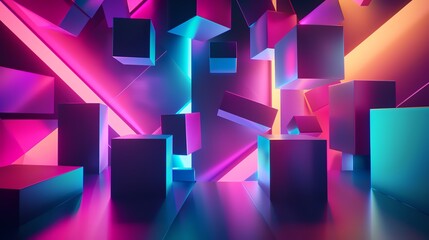 Poster - Abstract 3D render of colorful geometric shapes in a vibrant, futuristic setting.