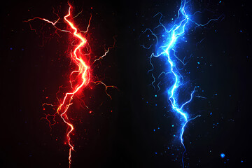 red lightning and blue lightning black background vector 3d rendering