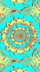 Poster - Kaleidoscope sequence with mandala patterns. Motion. Rows of changing shaped and flowers.