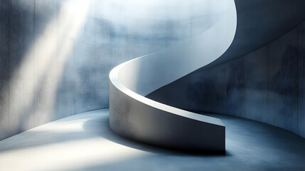 Wall Mural - Minimalist concrete spiral staircase in a modern building.