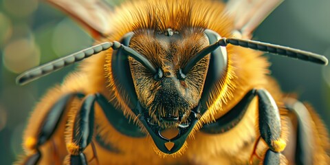 Wall Mural - Macro close up of a beautiful bee with large captivating eyes