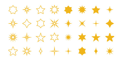 Star collection .Star vector icons.Golden set of star. Modern simple flat and line style