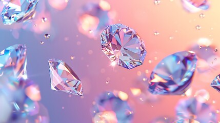 Wall Mural - Sparkling diamonds on a pastel pink and blue background.