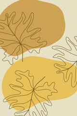 Wall Mural - line drawing of leaf monstera modern boho single line art background