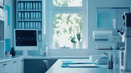 Clean and Well-Organized Medical Workspace with Equipment.