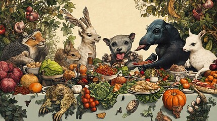 A Surreal Feast of Animals and Produce