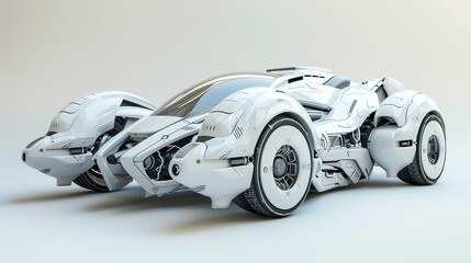 A futuristic white car with a sleek design.