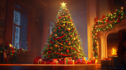 Wall Mural - Beautiful Christmas tree