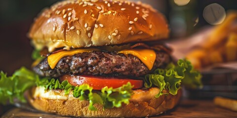 Wall Mural - Cheeseburger with lettuce tomato and cheese