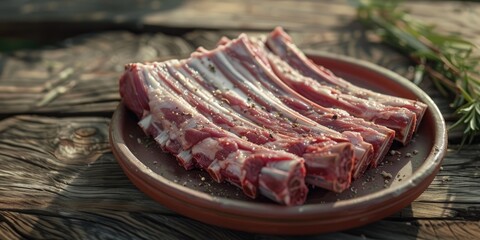 Poster - Plate of raw lamb ribs