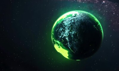 Wall Mural - a stunning view of earth glowing green against the dark backdrop of space.