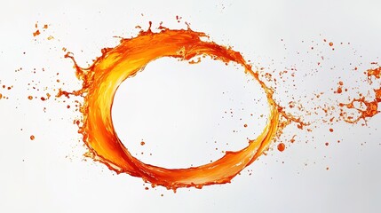 Wall Mural -  Circular Orange Splash on a White Background, Featuring a Vibrant and Dynamic Burst of Color That Creates a Bold and Eye-Catching Visual Impact.